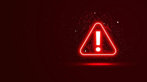 Futuristisches leuchtendes Ausrufezeichen in Dreieckform Ein Gefahrensymbol mit Neonlichtstil Gefährliche Warnschilder in der digitalen Technologie