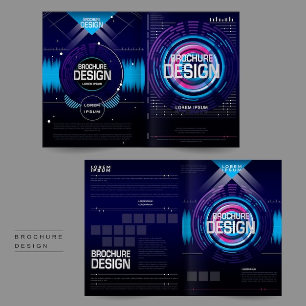 Futuristisches, zweifach gefaltetes broschüren-vorlagendesign im digitalen stil