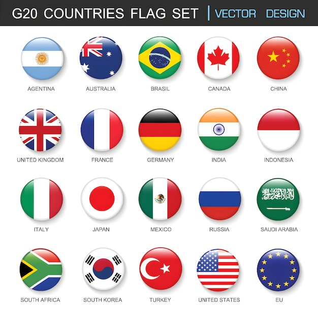 G20 Countries Flags Set - Vector Design