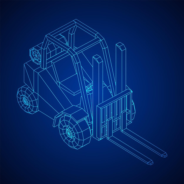 Gabelstapler Lader Gabelstapler. Drahtmodell Low-Poly-Mesh-Vektor-Illustration.