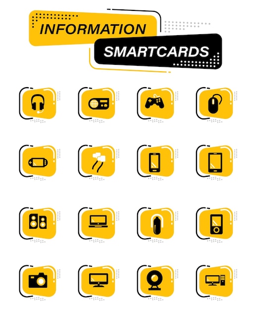 Gadget-farbvektorsymbole auf informations-smartcards für das design der benutzeroberfläche