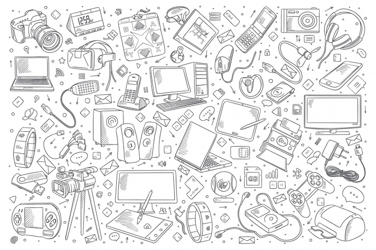 Vektor gadgets doodle set
