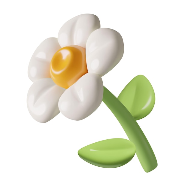 Gänseblümchen- oder Kamillblumen-Ikon 3D in einem niedlichen Kunststoffstil, isoliert auf weißem Hintergrund