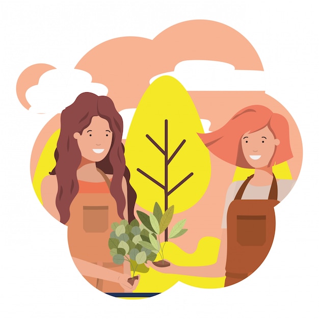 Vektor gärtnerinnen mit landschafts-avatar-charakter