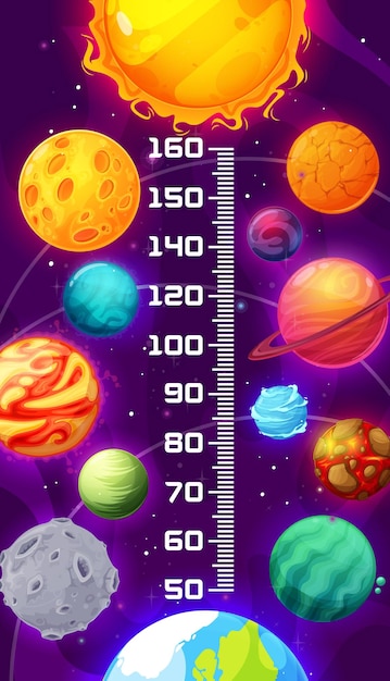 Galaxy kinder höhendiagramm cartoon weltraumplaneten