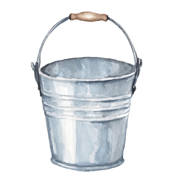 Vektor galvanisierter eimer des gartenwerkzeugs aquarellillustration