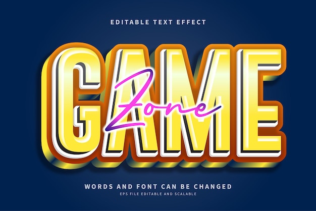 Game zone bearbeitbare 3d-text-effekt mit gelber farbe