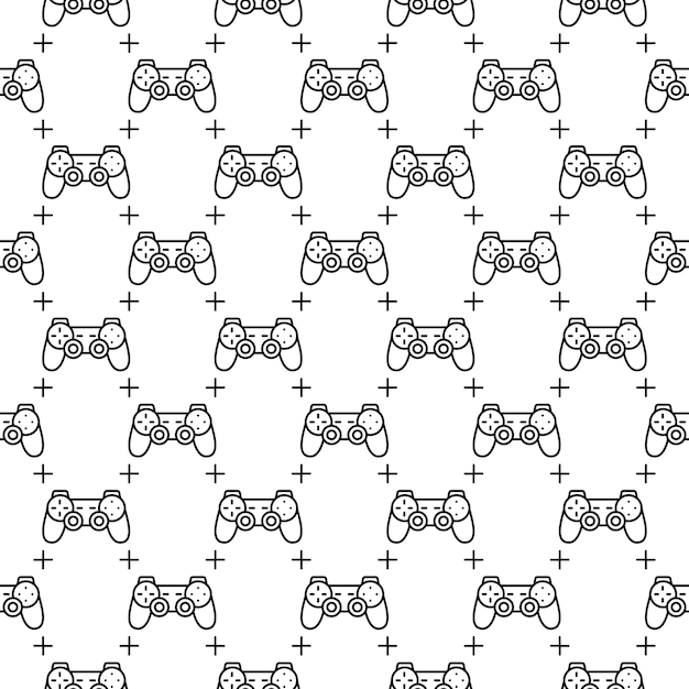 Gamepad-Vektor-Videospiele-Controller nahtloses Muster im dünnen Linienstil