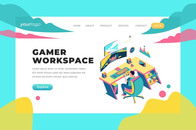 Vektor gamer-arbeitsbereich - vektor-landing page