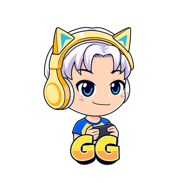 Vektor gamer-junge-cartoon-figur-maskottchen-logo-vektor