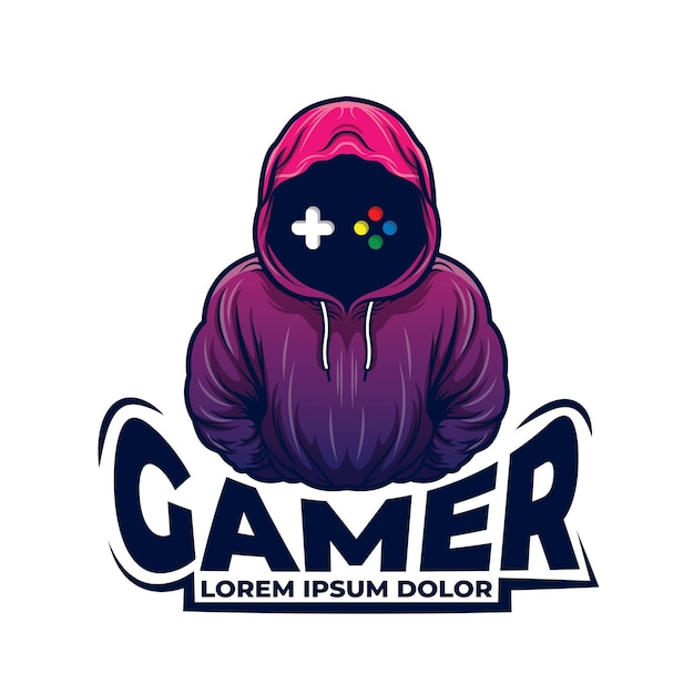 Vektor gamer-maskottchen-symbol gamer-gesicht mit kapuzenpullover-illustration des professionellen gamer-athleten-spielekonsolen-symbols