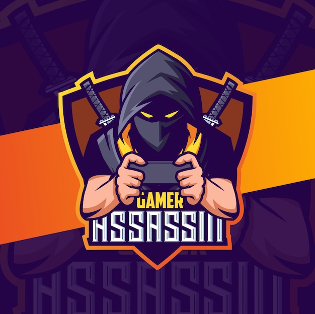 Gamer ninja assassin maskottchen esport logo design