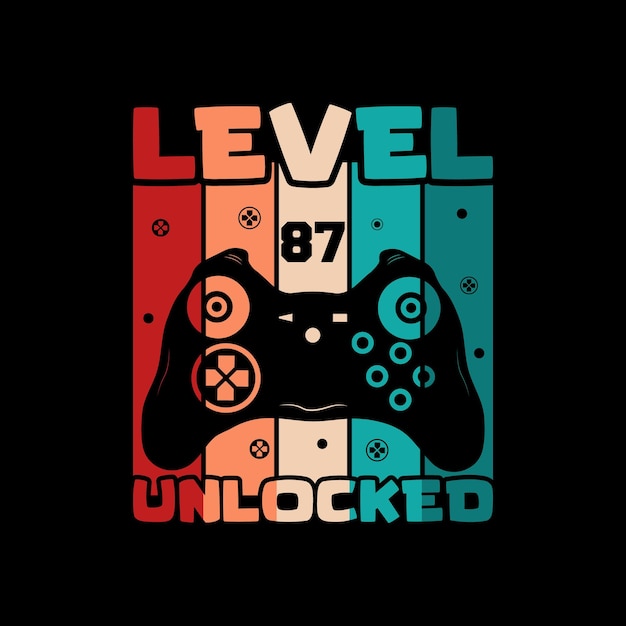 Vektor gamer oder gaming level 87 freigeschaltetes t-shirt-design