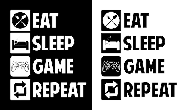 Vektor gamer-t-shirt-design eat sleep game repeat t-shirt-design