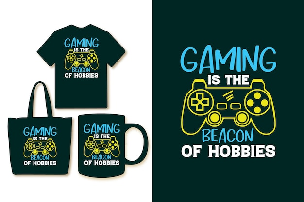 Gaming ist das leuchtfeuer der hobby-typografie-gaming-t-shirt-design