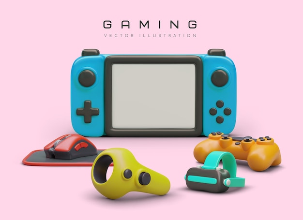 Gaming-Konzept Computerzubehör auf farbigem Hintergrund