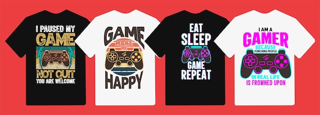 Gaming-typografie-t-shirt-design mit vektorgrafiken zur joystick-steuerung
