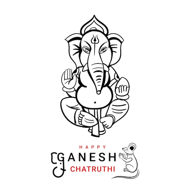 Ganesh chaturthi-gruß mit handgezeichneter umrissillustration von lord ganesha