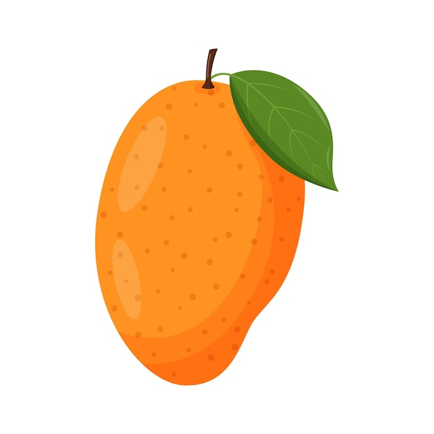 Ganze mango mit grünem blatt isoliert auf weißem hintergrund flache vektorgrafik