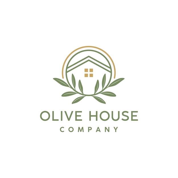 Vektor garden olive leaf plant mit haus für frisches zuhause immobilien wohnhypothekenwohnung logo
