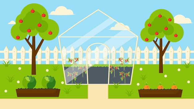 Garten mit Gewächshaus und Hochbeeten Ökologischer Landbau