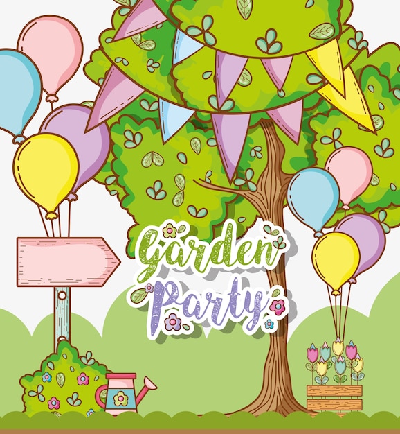 Garten party einladungskarte mit niedlichen cartoons