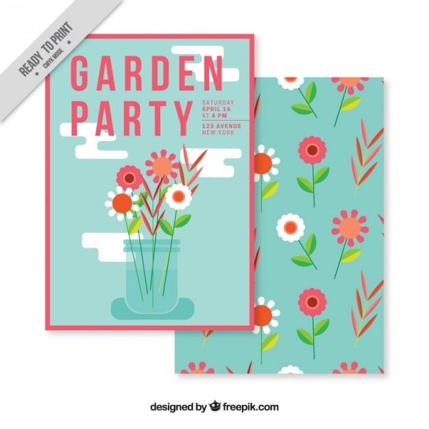 Garten-party-karte mit flachen vase