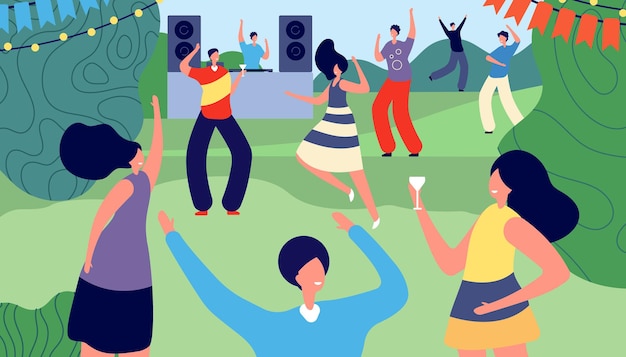 Gartenparty. Erwachsener Grill im Freien. Frauen und Männer im Sommerpark