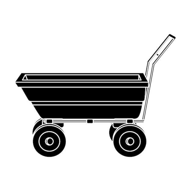 Vektor gartenwagen-symbol einfache silhouette gartenarbeitswagen und schubkarre für den transport von waren