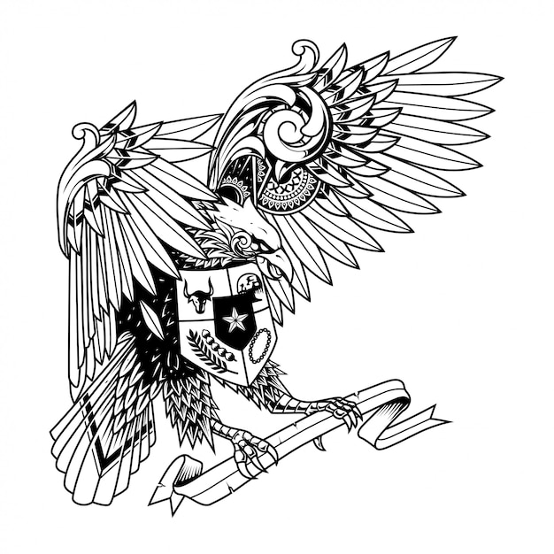 Vektor garuda gekritzelverzierungsillustration, tätowierung und t-shirt entwurf