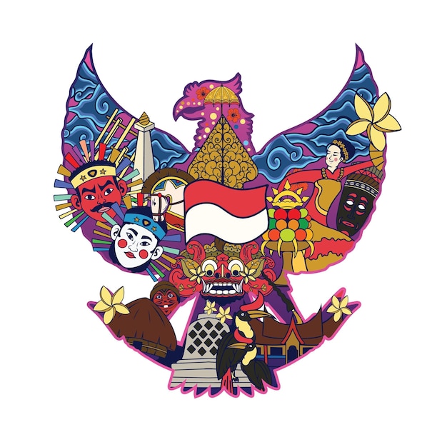 Garuda, pancasila, gekritzel, vektor, concept