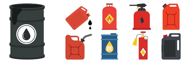 Gas- und kraftstofflagersäule gassäule vektor lpg gassflasche und gasflasche illustrationssatz eines zylindrischen behälters mit verflüssigten komprimierten gasen