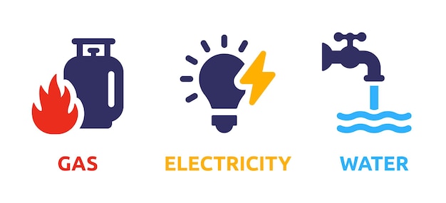 Gastank, strom- und wasserversorgungsunternehmen symbolvektorillustration.