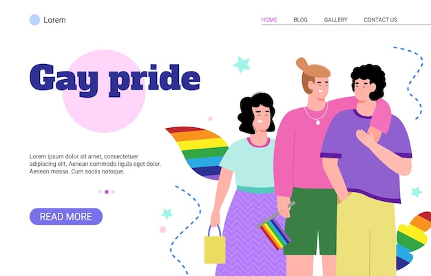 Gay-pride-web-banner-modell mit flacher cartoon-vektorillustration für lgbt-paare