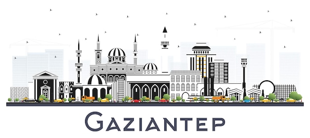 Gaziantep Türkei City Skyline mit farbigen Gebäuden isoliert auf weißem Vektor Illustration Geschäftsreisen und Tourismuskonzept mit historischer Architektur Gaziantep Stadtbild mit Sehenswürdigkeiten