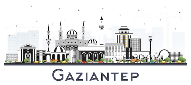 Gaziantep türkei city skyline mit farbigen gebäuden isoliert auf weißem vektor illustration geschäftsreisen und tourismuskonzept mit historischer architektur gaziantep stadtbild mit sehenswürdigkeiten