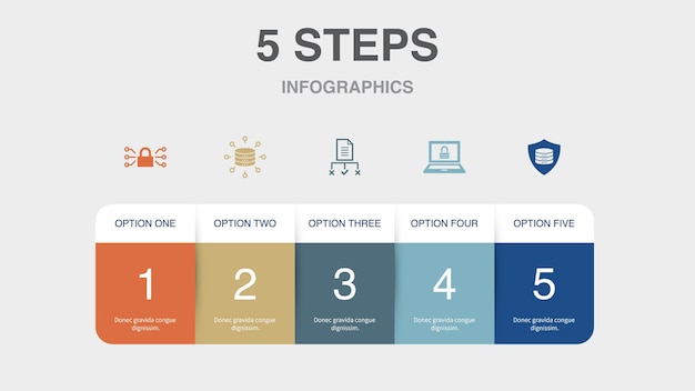 GDPR-Datendatenverordnung ePrivacy-Datenschutzsymbole Infografik-Designvorlage Kreatives Konzept mit 5 Schritten