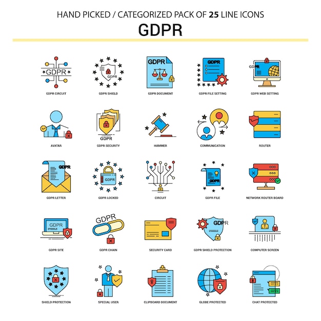 Gdpr flache linie icon set