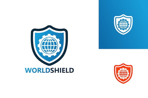 Gear world shield logo template design vektor, emblem, designkonzept, kreatives symbol, icon