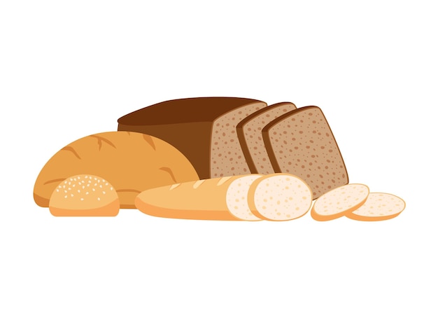 Gebäckbrot aus Weizenvollkorn und Roggenbäckerei. Laib Toast Brot Backstein Baguette Brötchen