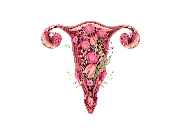 Vektor gebärmutter mit blumen geschmückt botanische aquarelle vaginaler frauen feministische konzept vektorkunst