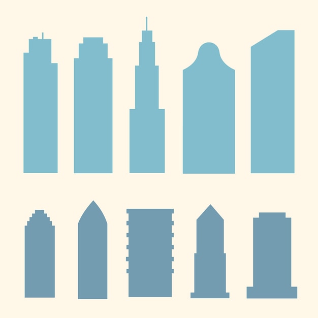 Gebäude und wolkenkratzer in der innenstadt silhouette vektordarstellung von großstadtgebäuden bürowohnung und wohnhaus außen