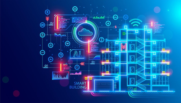Gebäudeentwurf Konzept Ingenieurwesen des autonomen Systems des intelligenten Gebäudes Entwurf der Kommunikation des Hauses Projektentwicklung des Wohnhauses Architektonische Zeichnung Blaupause der Fassade