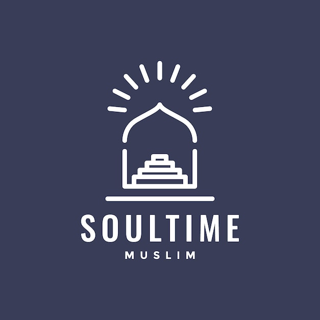 Gebetszeit, muslimische kuppel, moschee, treppe, glanz, minimaler linienstil, logo-design, vektor-symbol-illustration