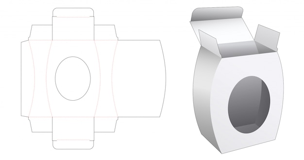 Gebogene geschenkbox mit gestanzter vorlage für ellipsenfenster