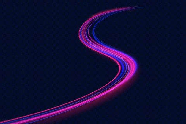 Gebogene helle geschwindigkeitslinie wirbelt neonfarben leuchtende linien im hintergrund, hochgeschwindigkeits-lichtspuren-effekt farbige glänzende funken einer spiralwelle