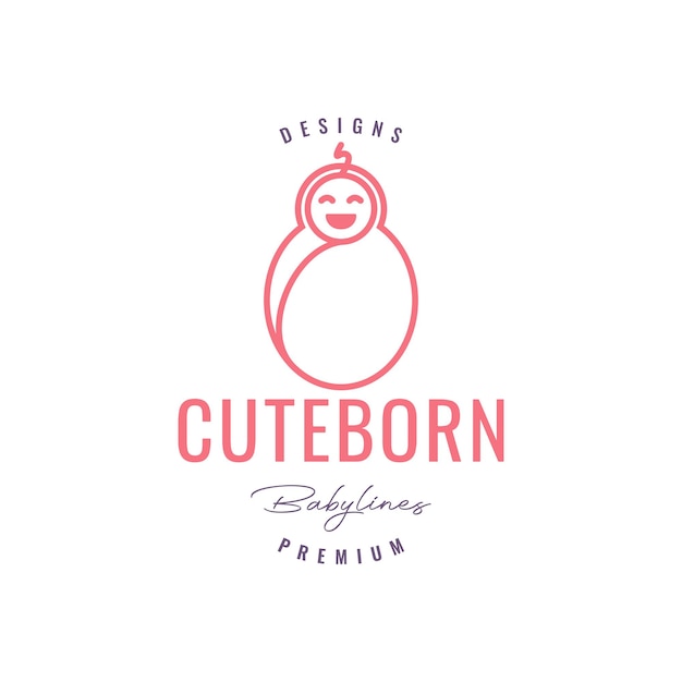 Geborenes baby, lächeln, happy line-stil, maskottchen, zeichentrickfilmstil, einfaches logo-design, vektor-ikonen-illustration