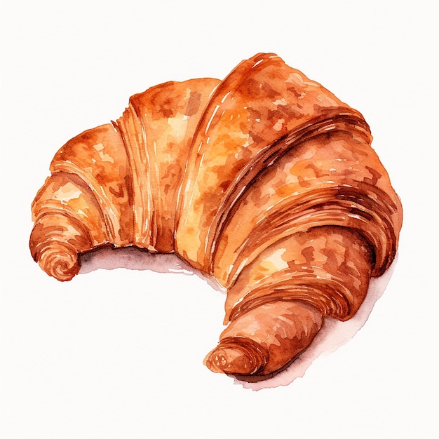 Gebratene Croissant-Zeichnung im Aquarell-Kunststil