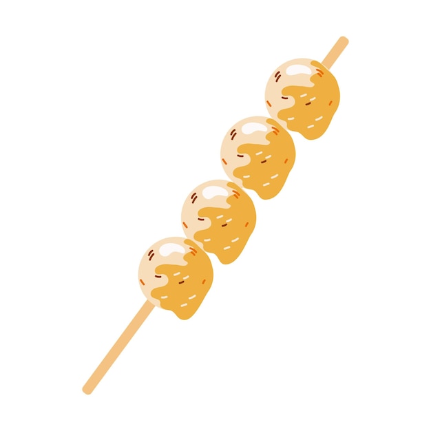 Gebratene Reisbällchen auf Stick Dango Asianfood Handgezeichnete Illustration Isolierter weißer Hintergrund