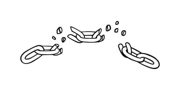 Gebrochene kette mit splittern als symbol für schwäche und versagen skizze von metallketten vektor